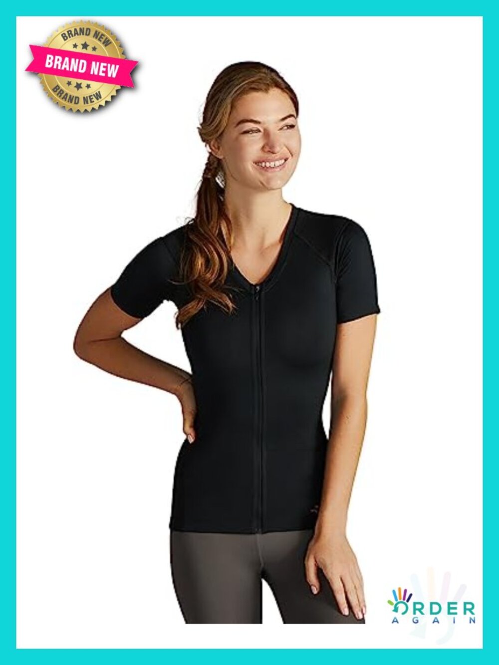 Short Sleeve V-Neck Compression Shirt with Front Zipper Posture Corrector